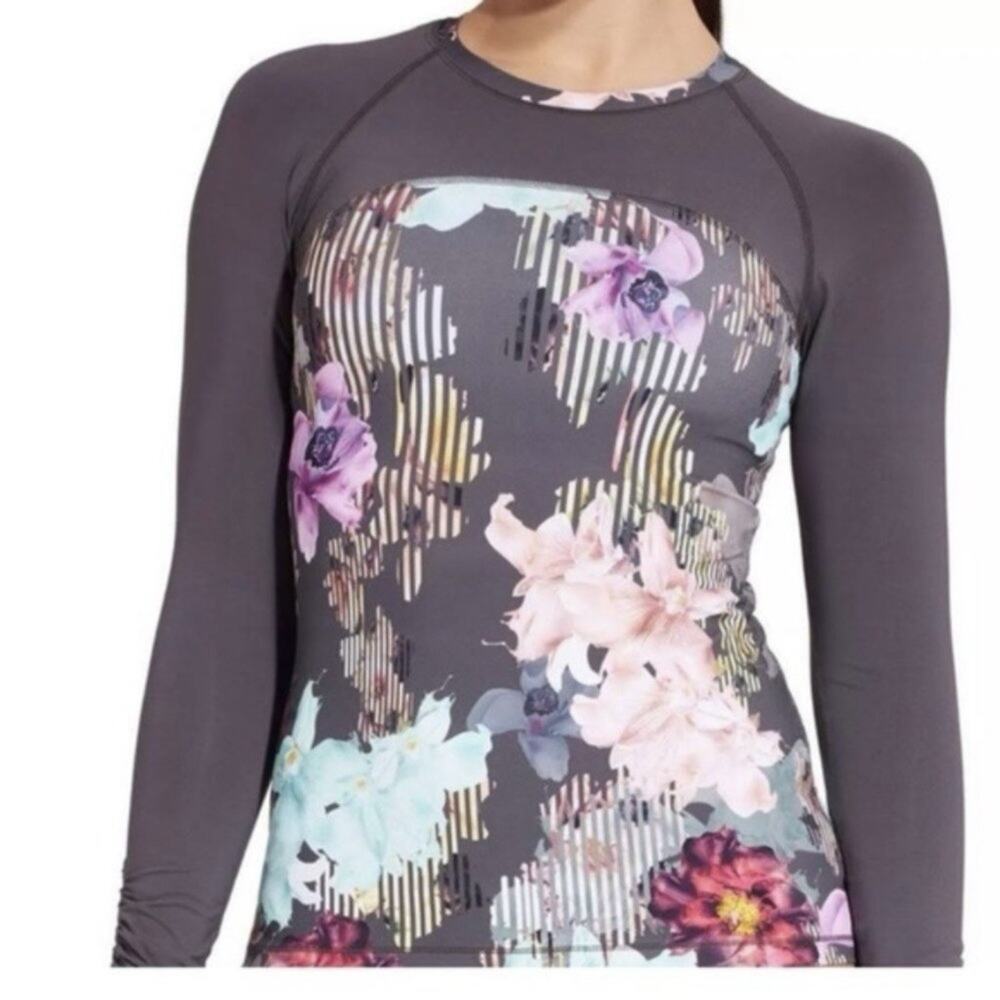 Calia Rash Guard Womens Large Gray Floral Long Sleeve Swim Shirt